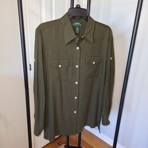 Lauren Ralph Lauren 100% Silk Dark Green Casual Shirt. NWOT